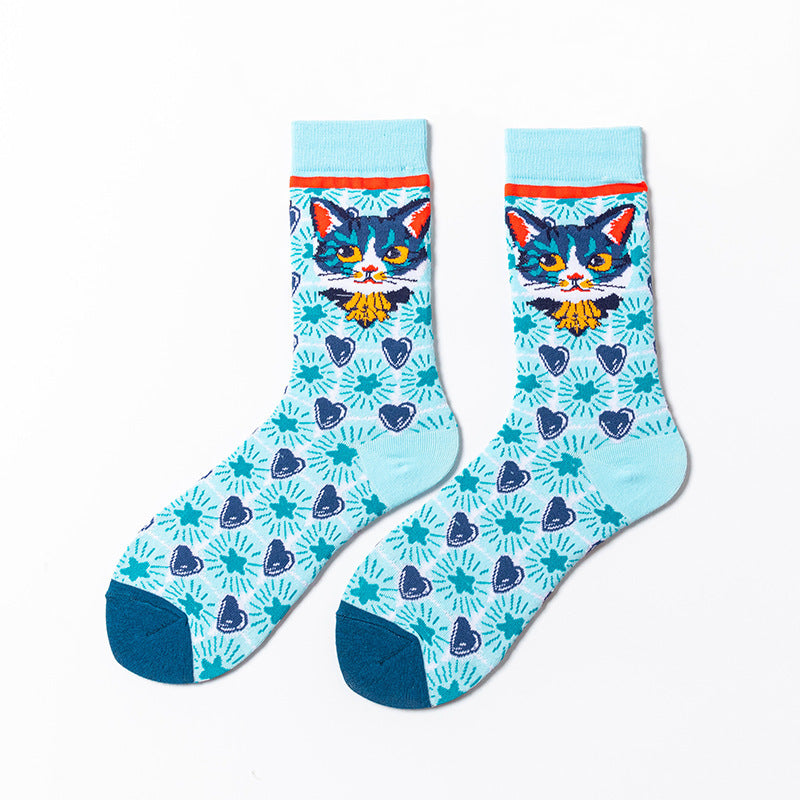 Feline Flair Crew Socks in blue