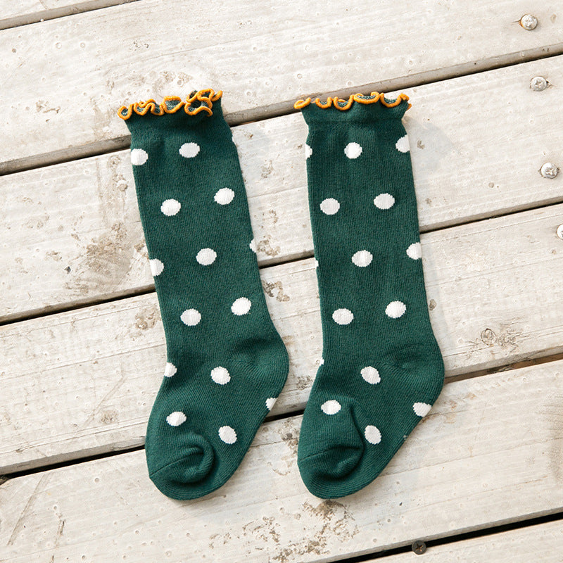 Kiddy Crew Socks in dark green with white dot