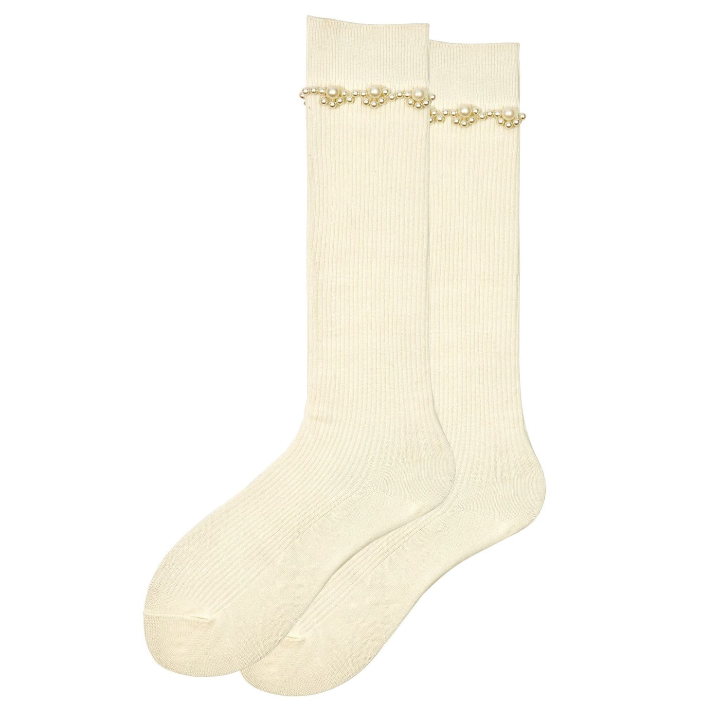 Calf Socks with pearls in white