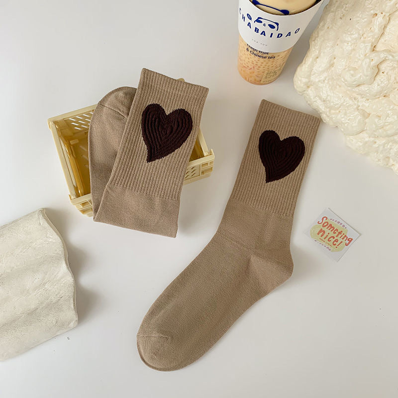 Heartfelt Warmth Socks in brown with brown heart