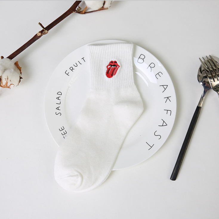 Pop Icon sock in white with tougue logo front picture