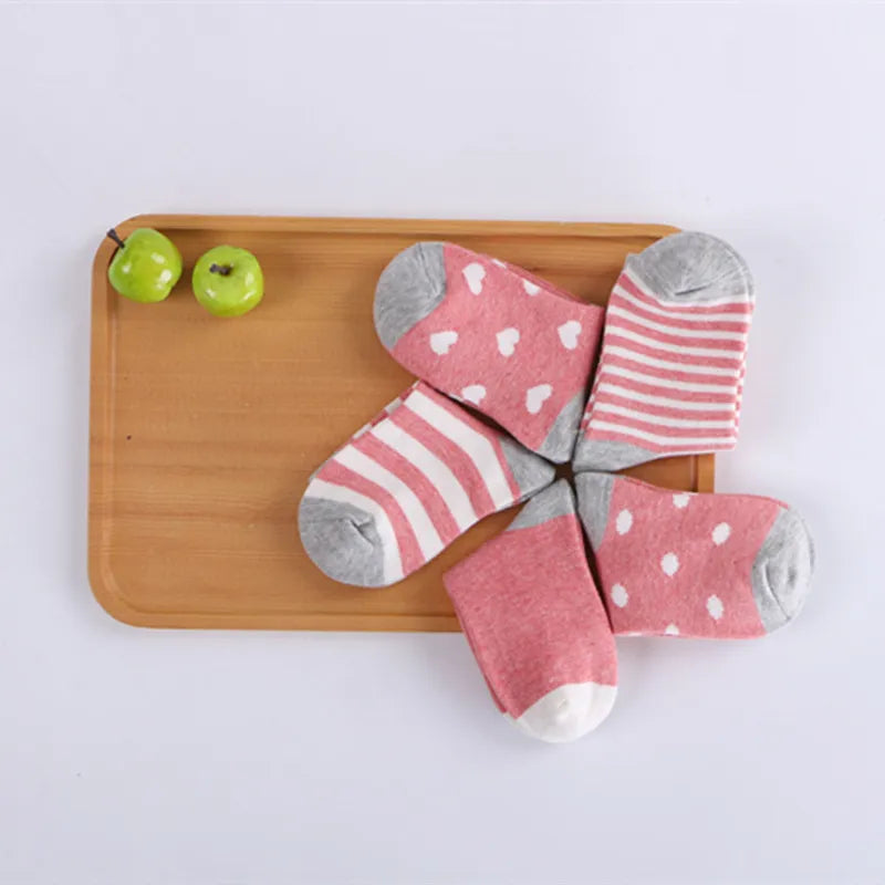 Kid cotton socks in red 5 pairs