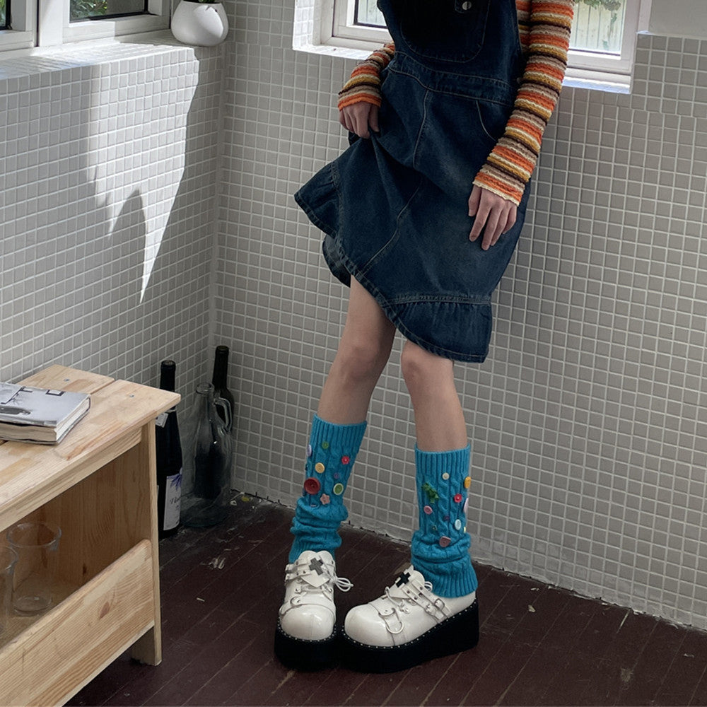 BottonCharmKnit Socks in blue