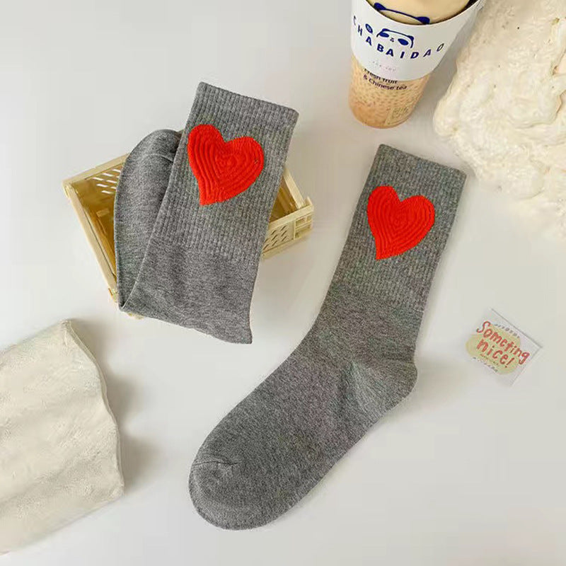 Heartfelt Warmth Socks in grey with red heart