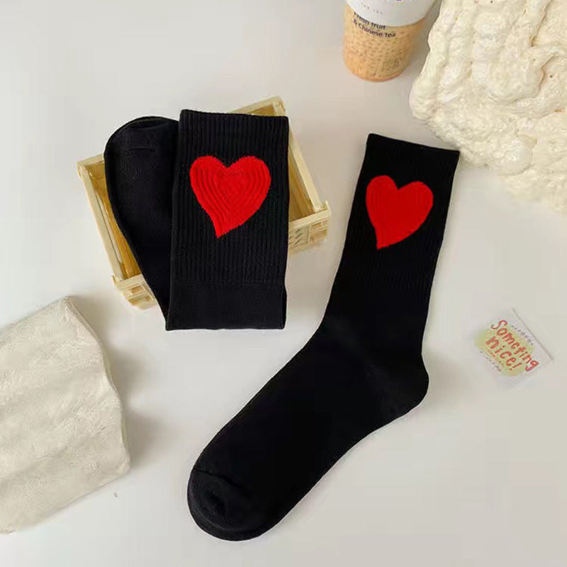 Heartfelt Warmth Socks in black with red heart