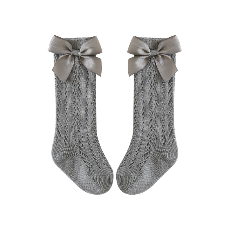 Baby calf socks in grey with bow