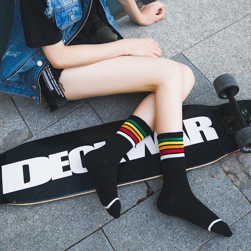 Retro Rainbow Crew Socks in black