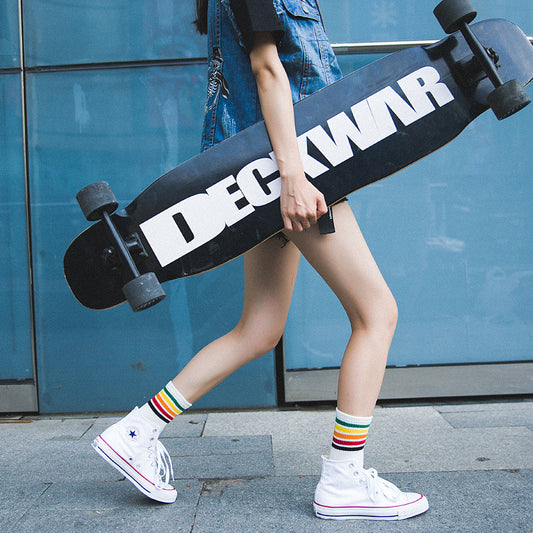 Retro Rainbow Crew Socks in white