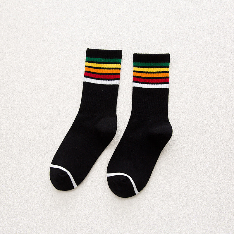Retro Rainbow Crew Socks in black front page