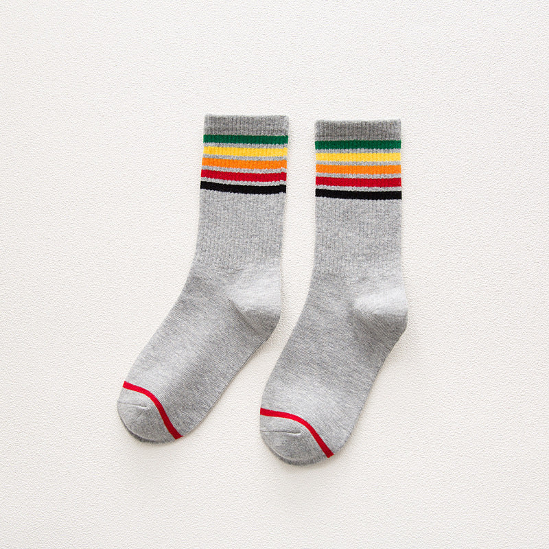 Retro Rainbow Crew Socks in grey front page