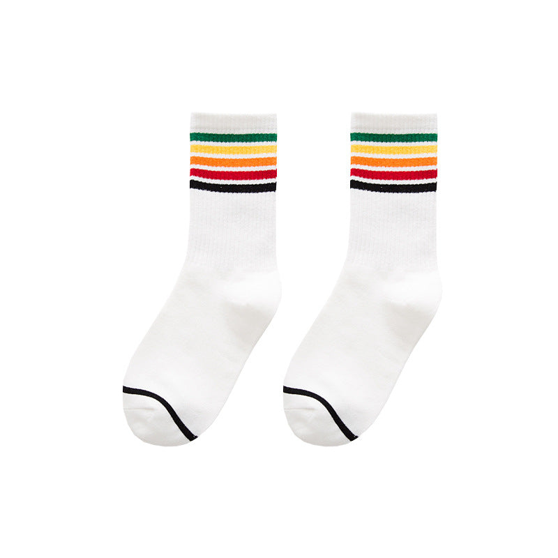 Retro Rainbow Crew Socks in white front page