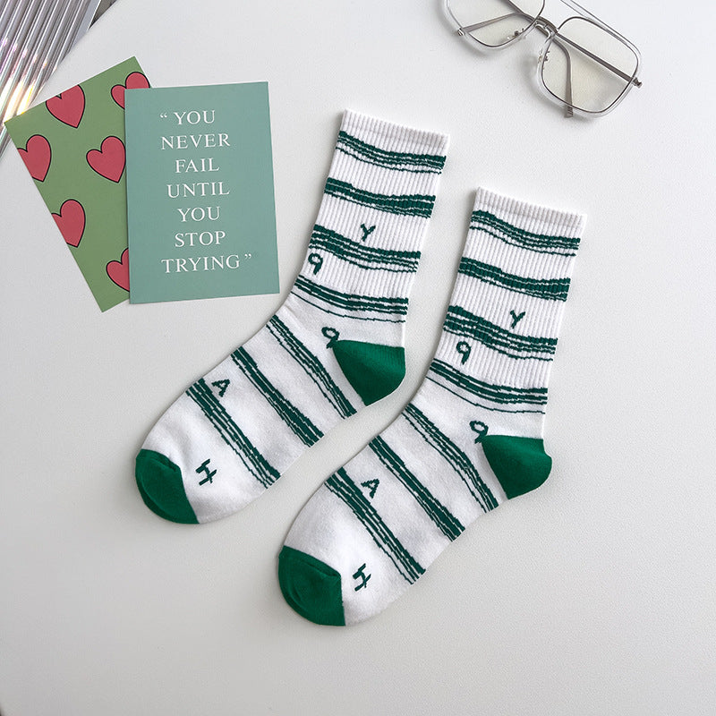 Vivid green Socks with green stripe in white