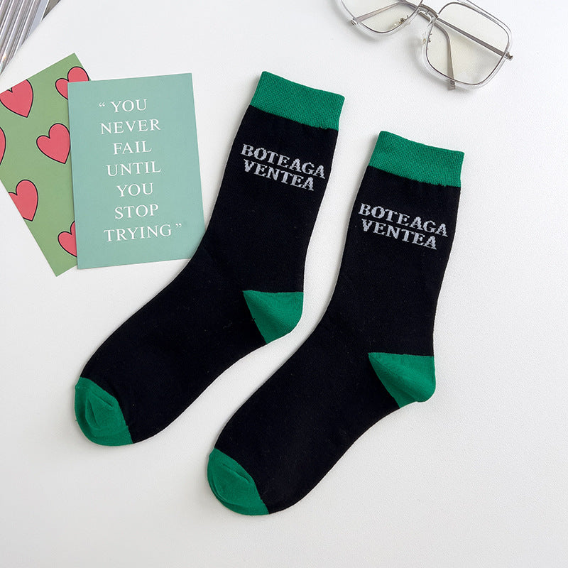 Vivid green Socks in black front picture