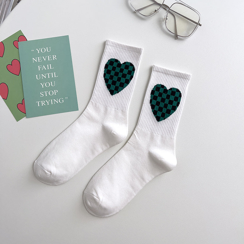 Vivid green Socks in white with Green heart