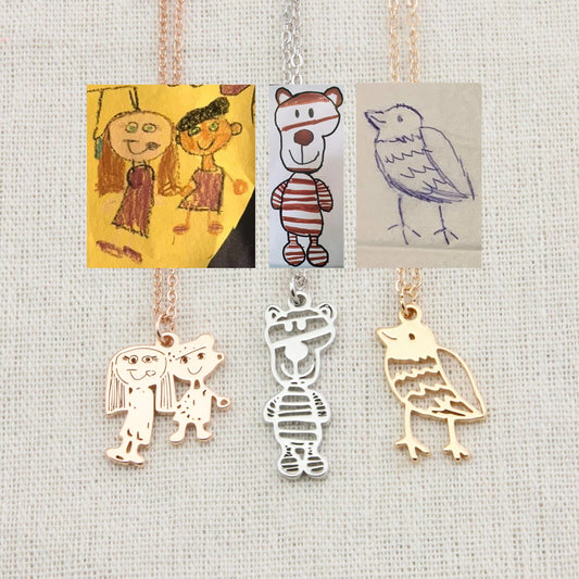 Custom Kids Drawing Painting Necklace Stainless Stee Personalized Children Artwork Pendant For Kids Mom Family Jewelry Gifts - BlissBounce Socks